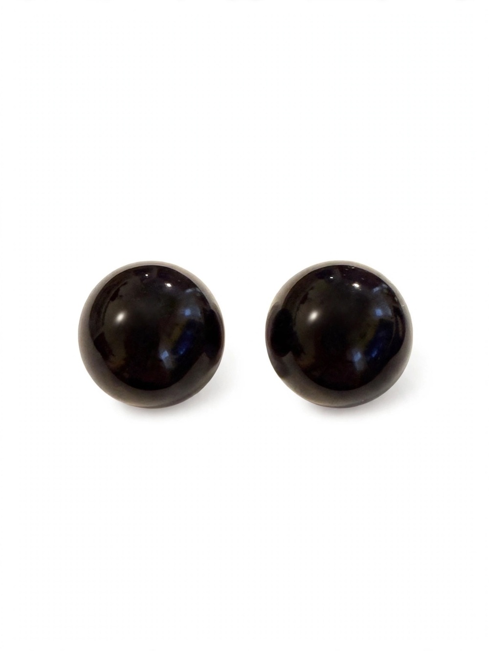 NWT Natural Black Agate Ball Stud Earrings Round Gemstone S925 E103